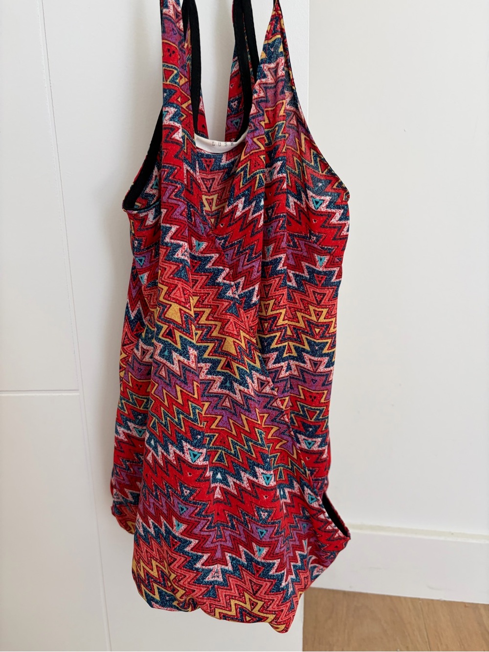 Lush Red Zigzag Racerback Tank with Multicolor Accents